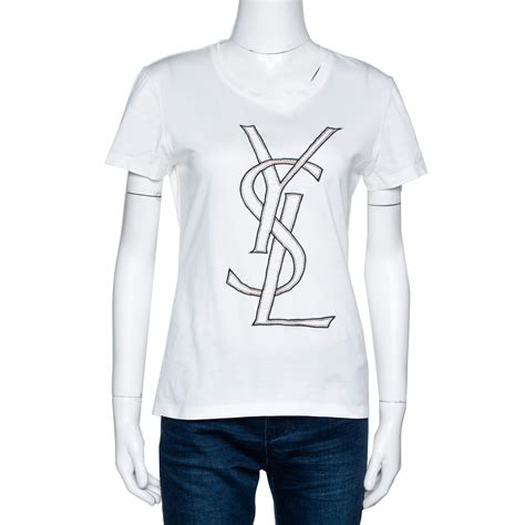 saint laurent ysl logo t shirt in white cotton|farfetch ysl t shirts.